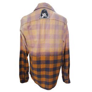 Upcycled Distressed Flannel with "Mia Wallace Pulp Fiction" Embroidered Patch M